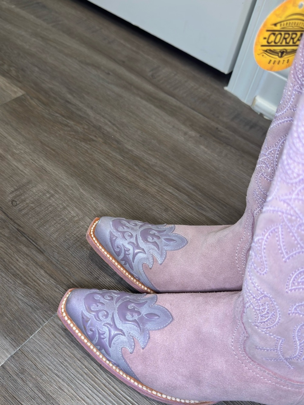 Corral Boots Embroidered Western Snip Toe Pink Purple Suede Cowboy Boots C4126 - Picture 9 of 11